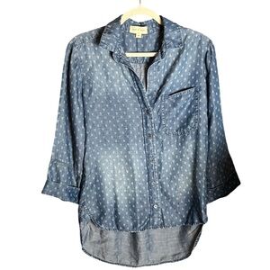 Cloth & Stone Chambray Button Down Shirt Tencel Blue White Soft Top XS